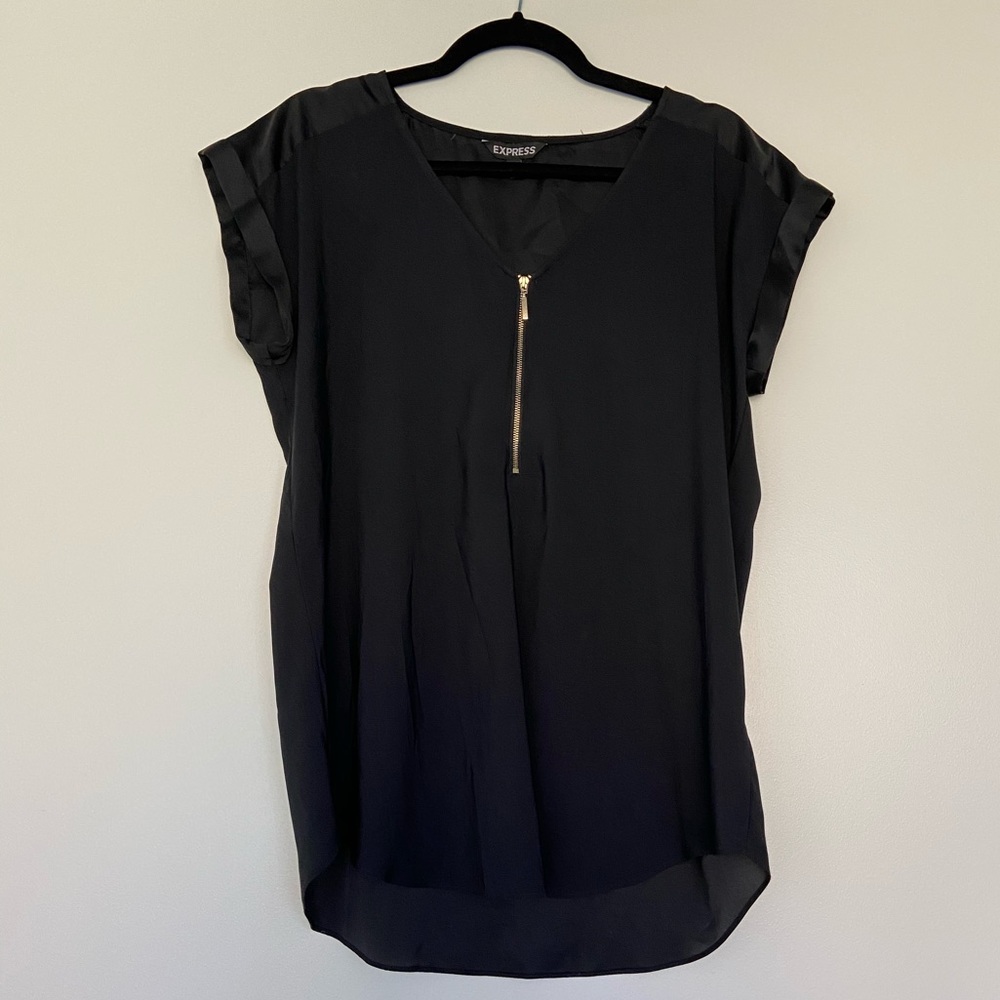 Express Black Blouse with zipper front
